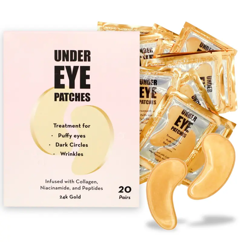 Elizabeth Mott 24K Gold & Collagen Under Eye Patches - 20-Count Skin Care Pads with Niacinamide, Vitamin C - Under Eye Brightener for Adults, Hydration, Anti-Aging, Even Tone Support
