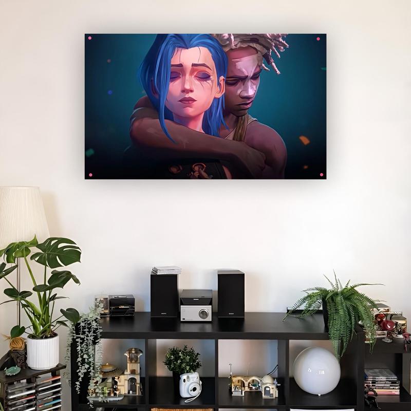 Jinx & Ekko Arcane Flag, League of Legends Wall Banner, Gaming Aesthetic Decor, Pink Gamer Dorm and Frat Room Flag