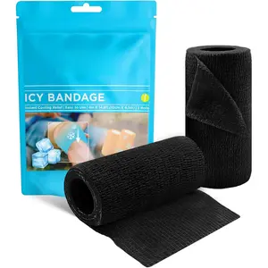 Ice Self Stick Bandage Wrap, Instant Cold Relief for Knee, Ankle, Wrist, Cold Compress Elastic Athletic Tape for Sports Injuries, No Refrigeration Needed, 4 Inch x 15 Feet, 2 Rolls, Black