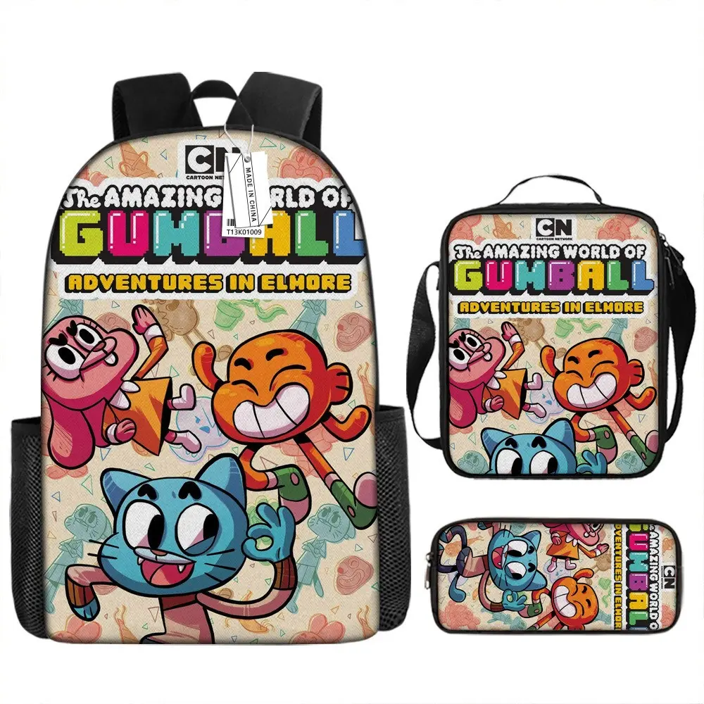 The Amazing World of Gumball Anime Backpack for Women Men Teens, Day Packs Knapsacks Casual Backpacks 3 Pcs Set Gift for Gym Travel Camping Outdoor Work Business