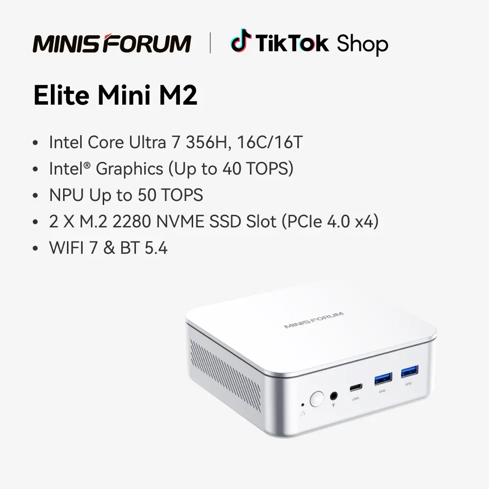 MINISFORUM M2-356H Mini PC Intel Core Ultra 7 356H(16C/16T, Up to 4.7GHz), 90 Tops, 32GB DDR5 1TB SSD Mini Desktop Computer, 2X 2.5G LAN, HDMI+DP+USB4(PD) Video Outputs, WiFi 7, BT5.4, Intel Graphics BackToSchool