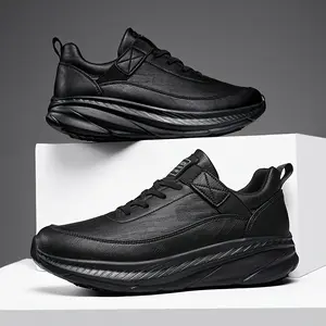 Men’s Black Leather Comfortable Walking Shoes - Ultra - Soft Cushioning, Lightweight & Durable, Perfect for Daily Wear, Casual Outfits & Work Commute Solid Color Outdoor Scene