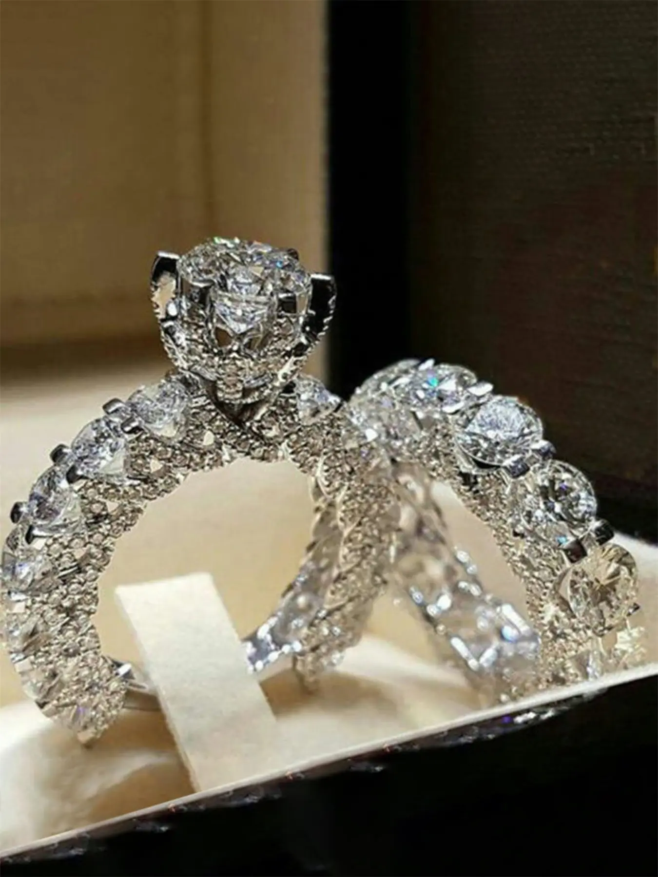 2 Piece Stunning Zircon Ring Set for Women, Jewelry Rings, Perfect for Wedding Engagement Anniversary Party Accessories, Gift Idea, Bridal Ring Sets, Engagement Rings