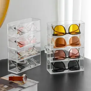 Stackable Transparent Acrylic Storage Box, Multi-Layer Cosmetic and Eyeglass Organizer, Fashion Transparent Design, Durable Plastic Material