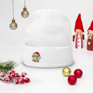 Festive Frog Embroidered Beanie - Cotton Acrylic Blend - Snug Fit - Breathable - One Size Fits Most