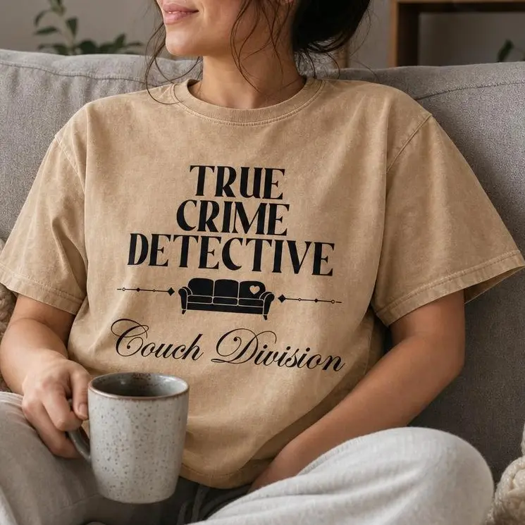 True Crime Shirt Women Funny Graphic Tee Couch Division Detective Humor Top
