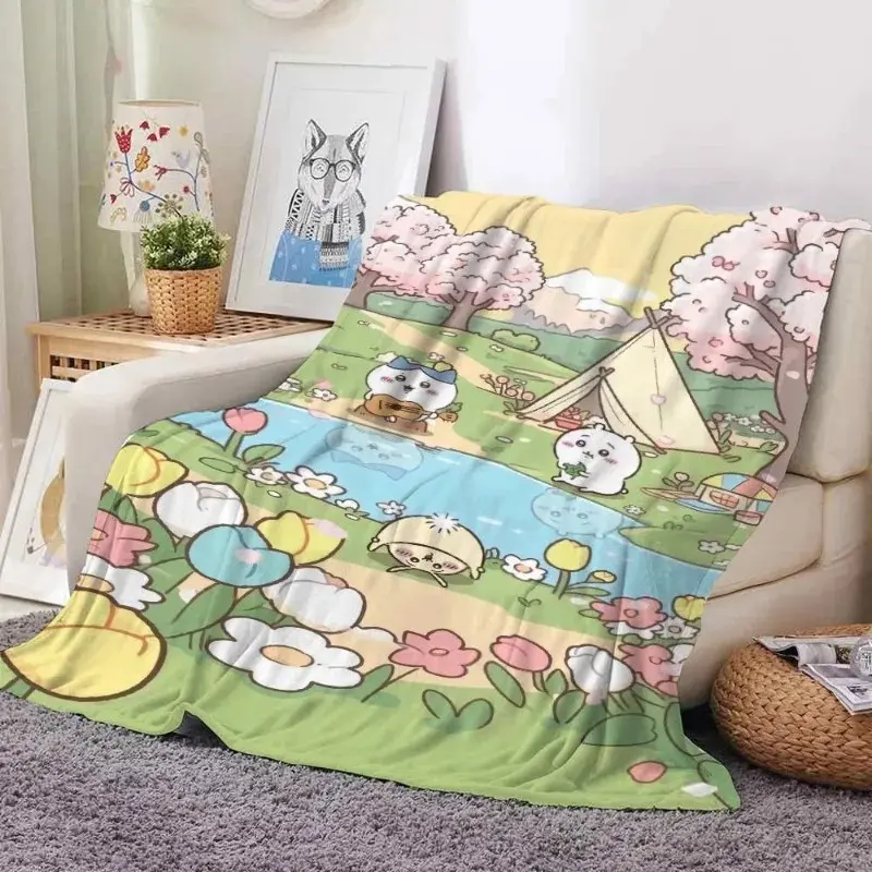 Kawaii Chiikawa Hachiware Usagi Lightweight Cozy Premium Flannel Blanket - Anime Print Snuggle Throw for Sofa, Bed, Gift for Mother's Day, Valentine's Day, Birthday, Lightweight Cozy Blanket