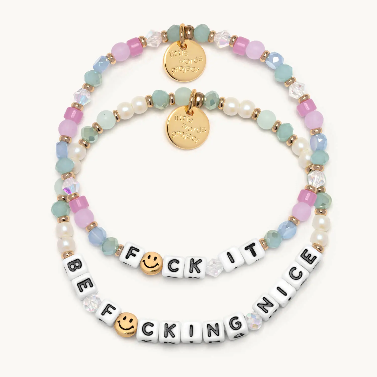 Little Words Project Be Nice Wrist Candy Stack Set - Message Print Plastic Bead Slogan Bracelets & Bangles, Matching Pair for Daily Wear Little Words Project Be Nice Wrist Candy Stack Set - Message Print Plastic Bead Slogan Bracelets & Bangles, Matching Pair for Daily Wear