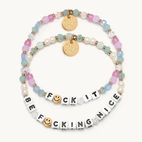 Little Words Project Be Nice Plastic Beads Stacking Bangle Bracelet Set - Adjustable, Casual Multilayer Bracelets & Bangles, Fashionable Couple Accessory for Daily Wear