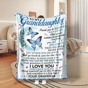 Letter To Granddaughter Pattern Flannel Blanket, 1 Count Soft Warm Throw Blanket, Air-conditioned Room Blanket, Warm Nap Blanket for Home Office Travel