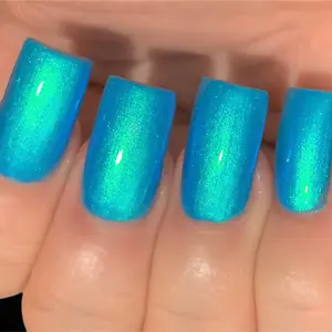 Atomic Aqua Glow - Neon Blue Green "NEON Glow Pop Collection" Multi-Color Shifting: Mylar Oil Slick / Polish Me Silly Nail Polish