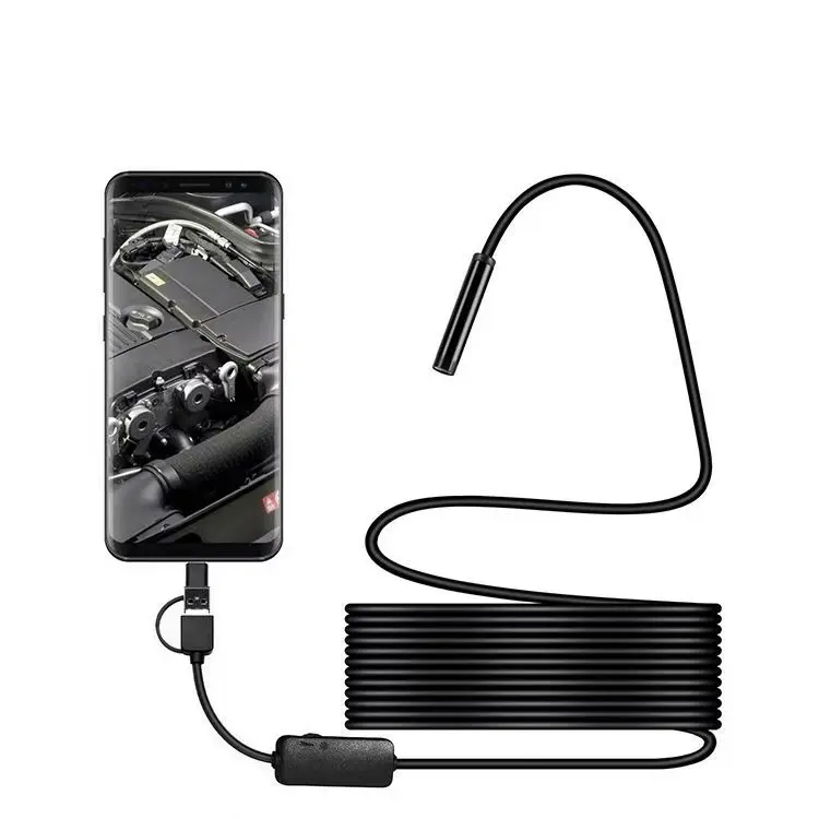 3-in-1 7mm Endoscope Camera - HD IP67 Waterproof Borescope with Adjustable LED Lights, 16.4FT Semi-Rigid Cable for iPhone/Android/PC, Tool for DIY Enthusiasts, Automotive Plumbing Home Inspections