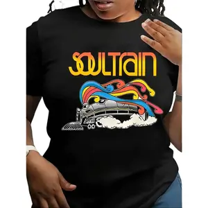 Vibrant Soul Train Tee Vibrant Plus Size Women's Fashion T-Shirt - Soul Train Graphic, Stretchy Polyester Blend, Round Neck Short Sleeve - Colorful  Comfortable Casual WearFashion Unisex T-shirts M-5XL