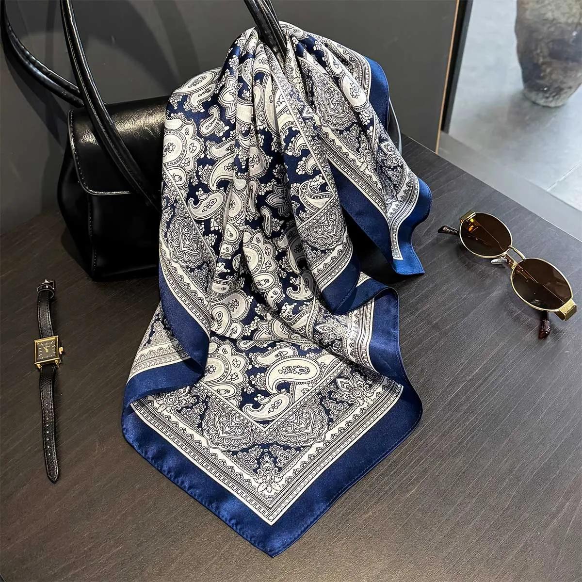 Luxurious 100% Mulberry Silk Scarf, Women’s Paisley Print Square Scarf Shawl, Women’s Pocket Square Handkerchief, Decorative Scarf for Women