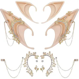 Elf Ears with Piercings - Handmade Fairy Ears with Gold Butterfly Earrings Cuffs