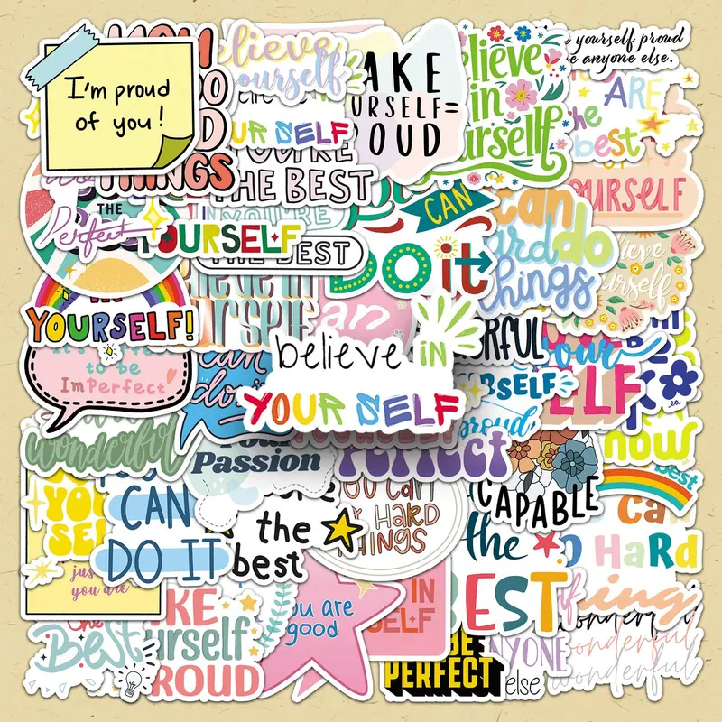 Self Affirmation Sticker, 50pcs/set Creative DIY Craft Decorative Sticker, Sticker Sheets, Diy Crafts Stickers, Scrapbooking & Stamping Supplies for Home School Office, Diy Kits, Sticker Packs