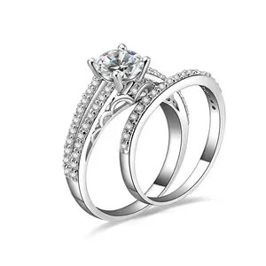 2PC CLASSY STERLING SILVER WEDDING ENGAGEMENT RINGS SET WOMEN'S SIZE 3-12 SAB019