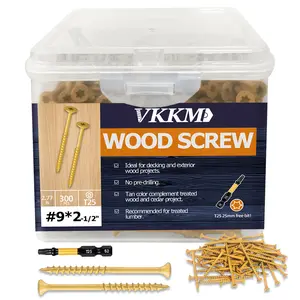 300PCS #9x2-1/2''Yellow Wood Screws with FREE T25 Bit Carbon Steel Self-Tapping Screws for Deck Fence And Wood Flooring DIY Tool Kit