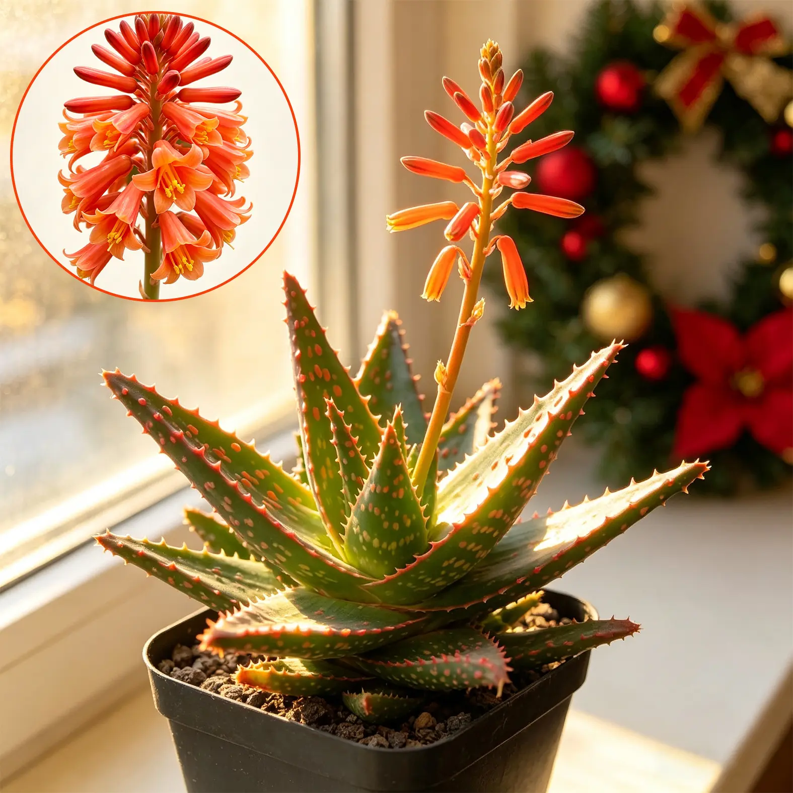 Christmas Carol Aloe Plant - Colorful Red-Edged Succulent, Easy-Care Indoor Houseplant, Beginner-Friendly Garden Supplies Gift for Home Decor