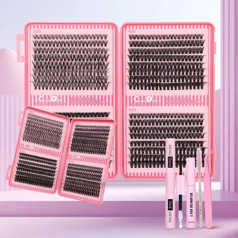 SDKSDK Cosmetic Eyelash Cluster Kit, DIY Extension Kit with Extra Thick D-Curl, 9-16mm Mixed Length Wispy Lash Clusters, 30D-60D Individual Lashes for At-Home Application