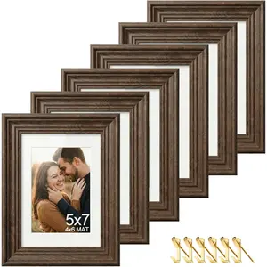 POZEAN 5x7 Picture Frame Set of 6, Picture Frames for Gallery Wall Decor Wood Grain Look, Shatterproof Lightweight Design, Wall Hanging & Tabletop Display with Mat for 4x6 Photos, Rusti