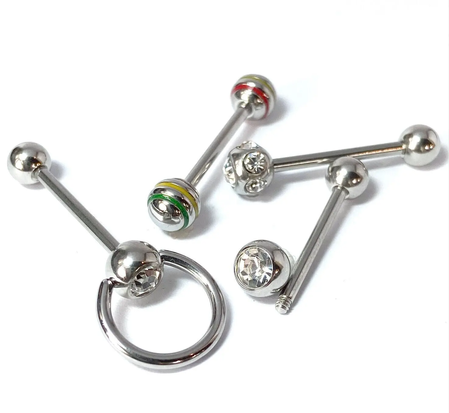 4pc Bulk Pack Assorted Style Tongue Rings 14g Tounge Body Jewelry