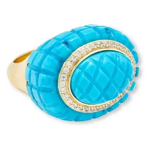 Rarities Fine Jewelry Rarities Gold-Plated Turquoise-Color Howlite and Zircon Statement Ring