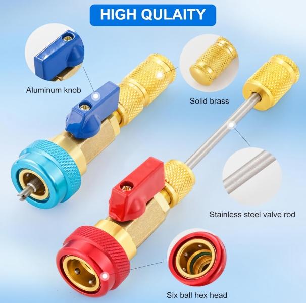 AC Schrader Valve Core Remover Installer Hand Tool Kit with Knurled Grip, R134a Ready HVAC Refrigeration Maintenance Set, Tools for Mechanics, Car Accessories, Compatible with R1234YF/R22 Systems, W/ Spare Valve Cores & Rubber O-Ring Seals