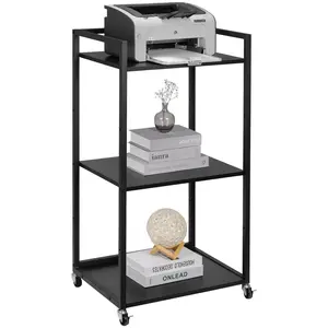 VEVOR Printer Stand with Wheels, Height Adjustable 3 Tier Printer Stand, Printer Cart with Storage Shelves for Printer, Scanner, Fax, Home Office Use, CARB Certified, Black