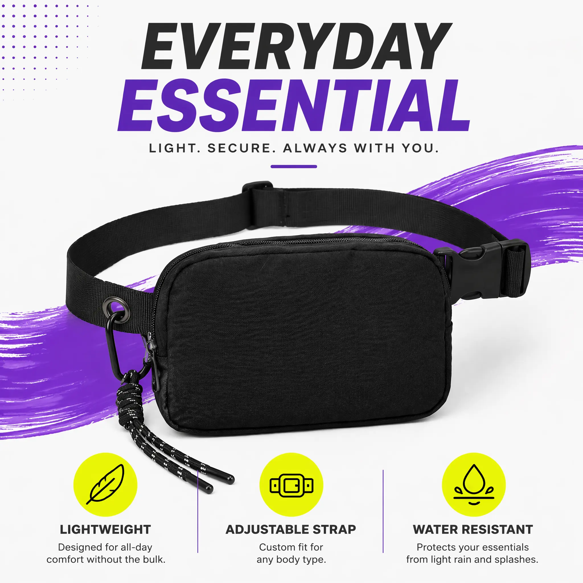 Women's Minimalist Crossbody Bags - Lightweight Memory Fabric Sling Bag with Quick Release Buckle, Compact Design, Side Hook, Adjustable Waist Strap for Travel & Daily Essentials