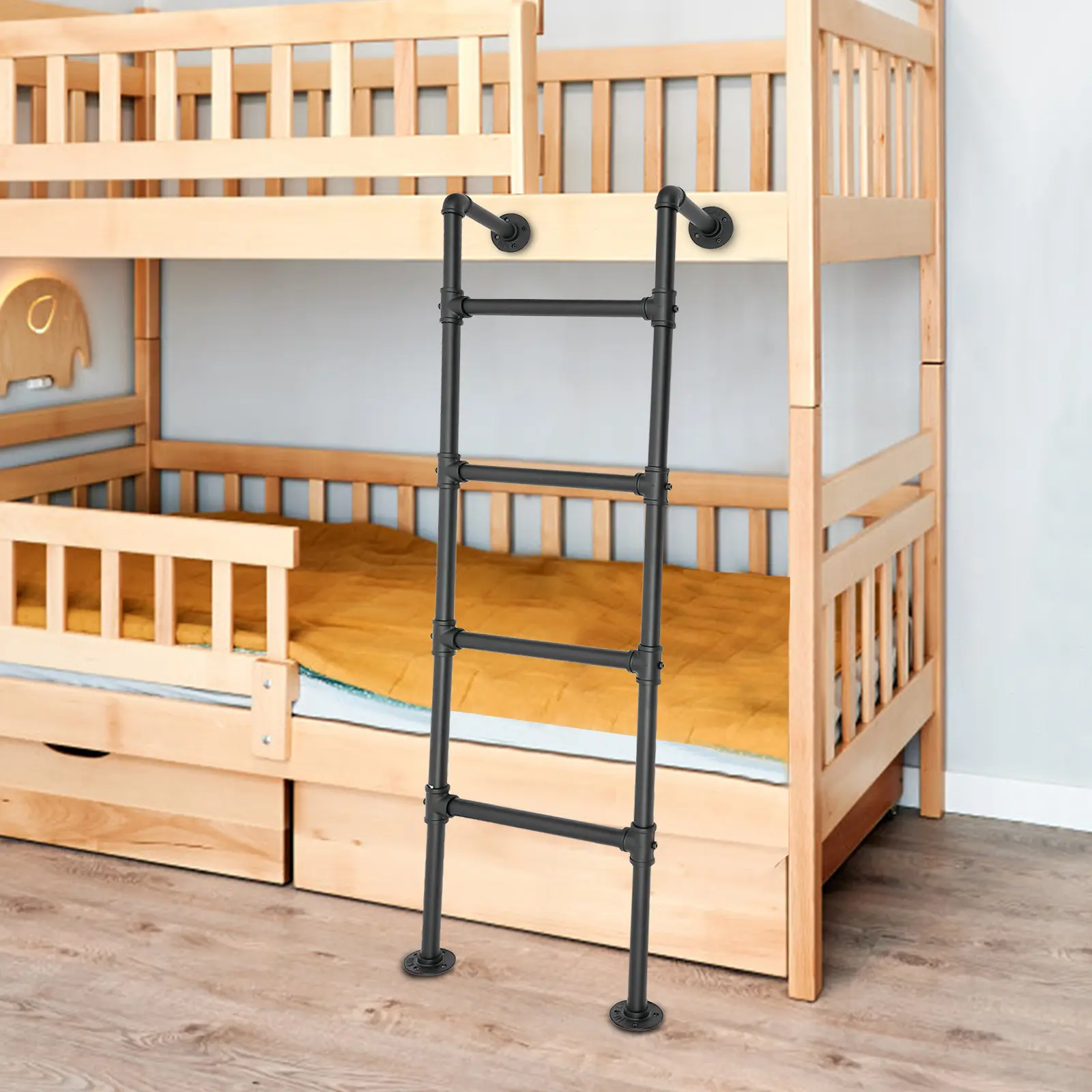 CNCEST Sturdy Portable 1*4-Step Carbon Steel Ladder - 200kg/440.92lbs Capacity, Adjustable Height, Customizable Steps, Modern Design, Wall-Mountable, Floor Stand, Smooth Surface, Easy Installation, 1*English Manual, Indoor Use for Lofts, Christmas Gifting