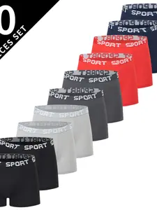 10-Pack Plain Men's Boxer Briefs, Comfortable Breathable Moisture-Wicking, Casual Contrast Binding, All-Season Athletic Sporty Underwear