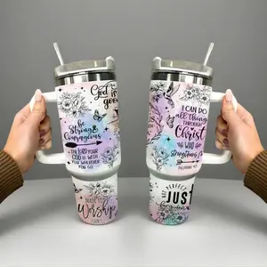 Christian Faith bible verse Tumbler – Stainless Steel Travel Cup with Handle and Straw,Xmas Gift for Christian