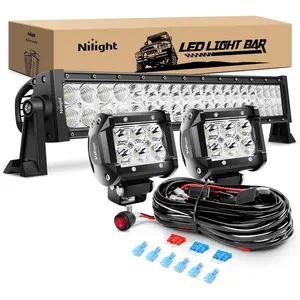 Nilight 120W 22 Inch LED Light Bar Combo – Includes 2×18W 4 Spot Pods, Fog Lights & 16AWG Wiring Harness Kit (2 Lead) for Off Road, Truck, SUV, ATV bight Underglow Car