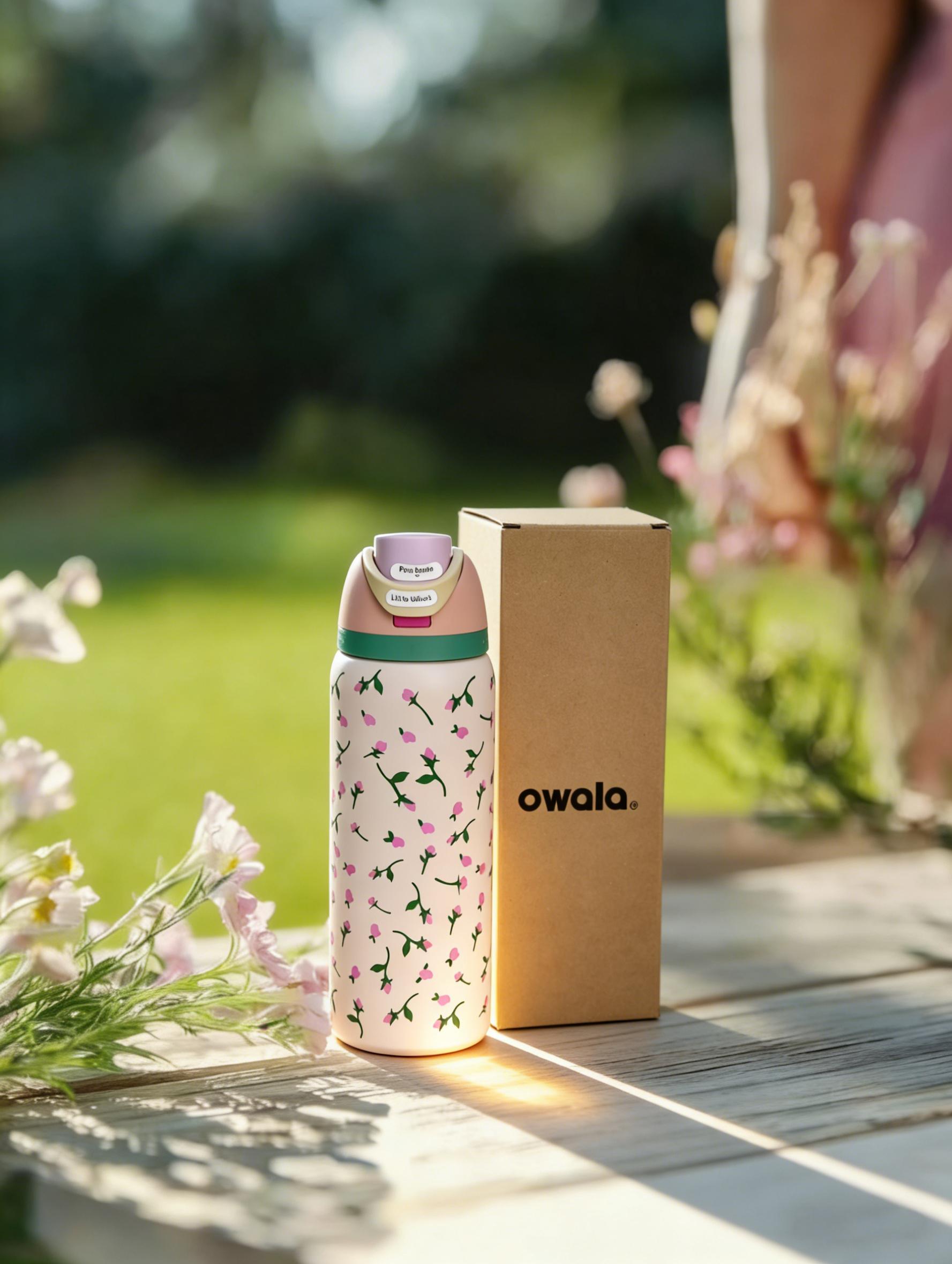 Owala 32oz Insulated Stainless Steel Water Bottle, Leak-Proof BPA-Free with Straw Lid, Cute Pink Rose Bud Print Reusable Flask, Safe for School, Travel, Hiking Drinkware Portable Bottled Tumbler Mug black poly cryl