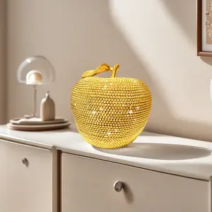 Luxury Golden Beaded Apple Decor | Bling Beaded Fruit Sculpture for Glam Home Office & Wedding Tabletop