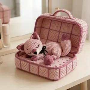 Beginner Crochet Kit: Fox Sleeping in Luggage Amigurumi Set, Complete Crochet Tools & High-Quality Yarn, Perfect Gift for Family & Friends, Crochet Supplies Kit