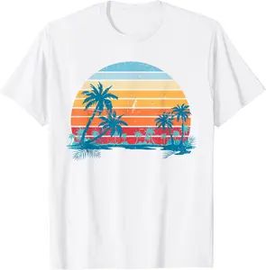 Sunset Beach Palms Summer Vibes Retro Tropical Summer T-Shirt - Robertbobby Shop 29B098KSTDNB