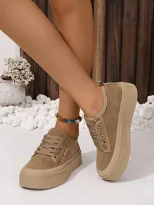 New Spring Autumn Suede Thick Sole Casual Sneakers for Women, Retro Versatile Platform Canvas Shoes, All Seasons Fashion Footwear