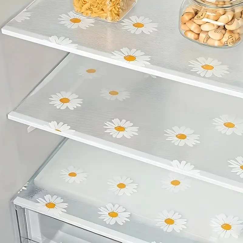 4pcs/8pcs Waterproof Refrigerator Pads, Daisy Pattern, Moisture Resistant, Non Slip, Washable, Reusable, Eva Material, Kitchen Decoration