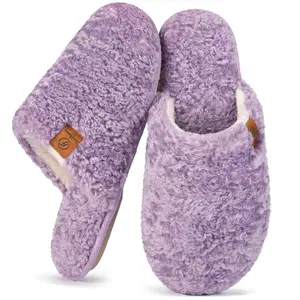EverFoams Women's Fuzzy Slip-on Slippers Warm Cozy Soft Lightweight Memory Foam Indoor House Shoes 5-6 Purple slippers women women's  slippers