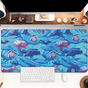 1pc Colorful Fish Gaming Mouse Pad Ocean Design Desk Mat Rubber Base with Stitched Edge Non-Slip Desk Accessories XL Large Extended Keyboard pad for Office Home as Gifts for Men Women Friends