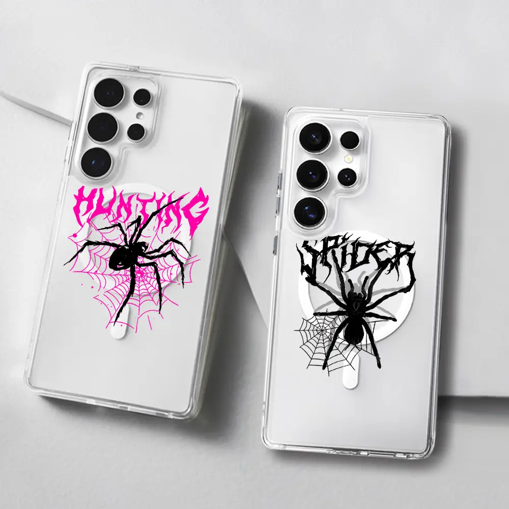 Spider pattern Magnetic phone Case for Samsung Galaxy S26/S25/S24/S23/S22/S21/S20/S10/NOTE20/NOTE10/NOTE9/PLUS/ULTRA/FE/A57/A56/A55/A54/A37/A36/A35/A34/A26/A25/A24/A23/A17/A16/A15/A14/A07/A06/A05,MagSafe,Transparent Shockproof Protective Cover Gifts