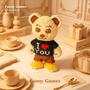 Teddy Bear Building Block Statue, DIY Craft Kit, Includes Hammer & Instructions, Perfect for Home Decor, Gift for All Occasions