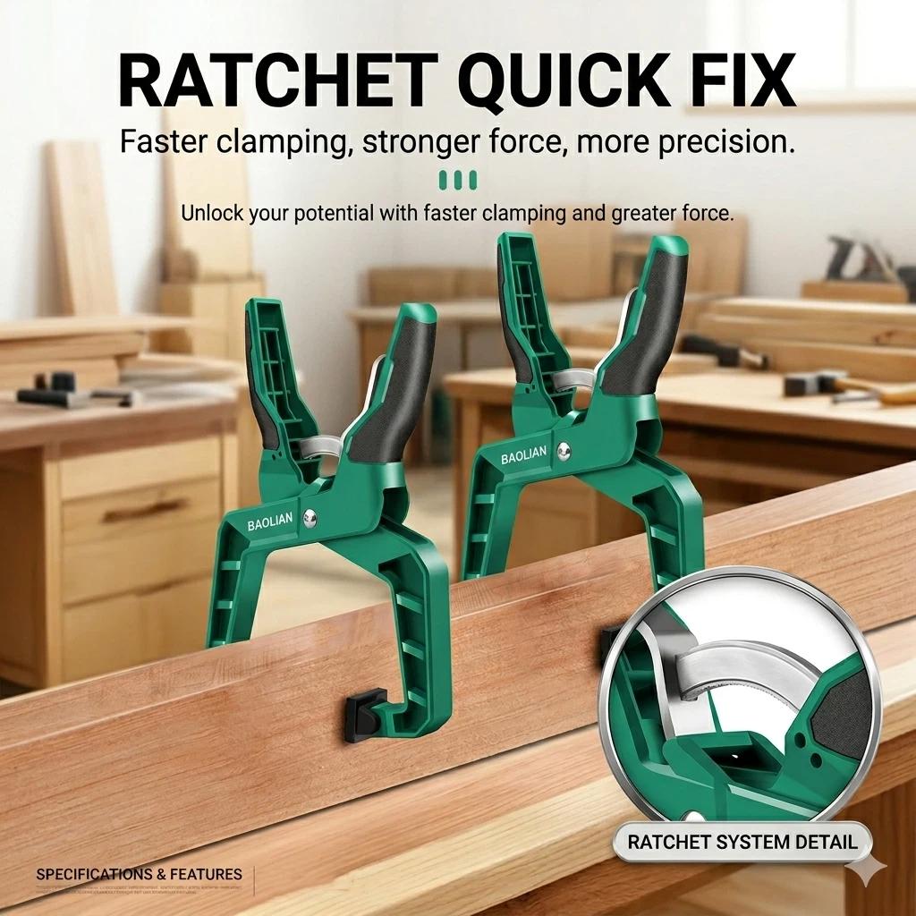 2 Pack Ratchet G-Clamps for Woodworking, Thickened Reinforced Steel Ratcheting Quick Release Bar Clamps, One-Handed Effortless G-Style Tool Set for Professional Carpentry, Metalwork, Stone and DIY Projects
