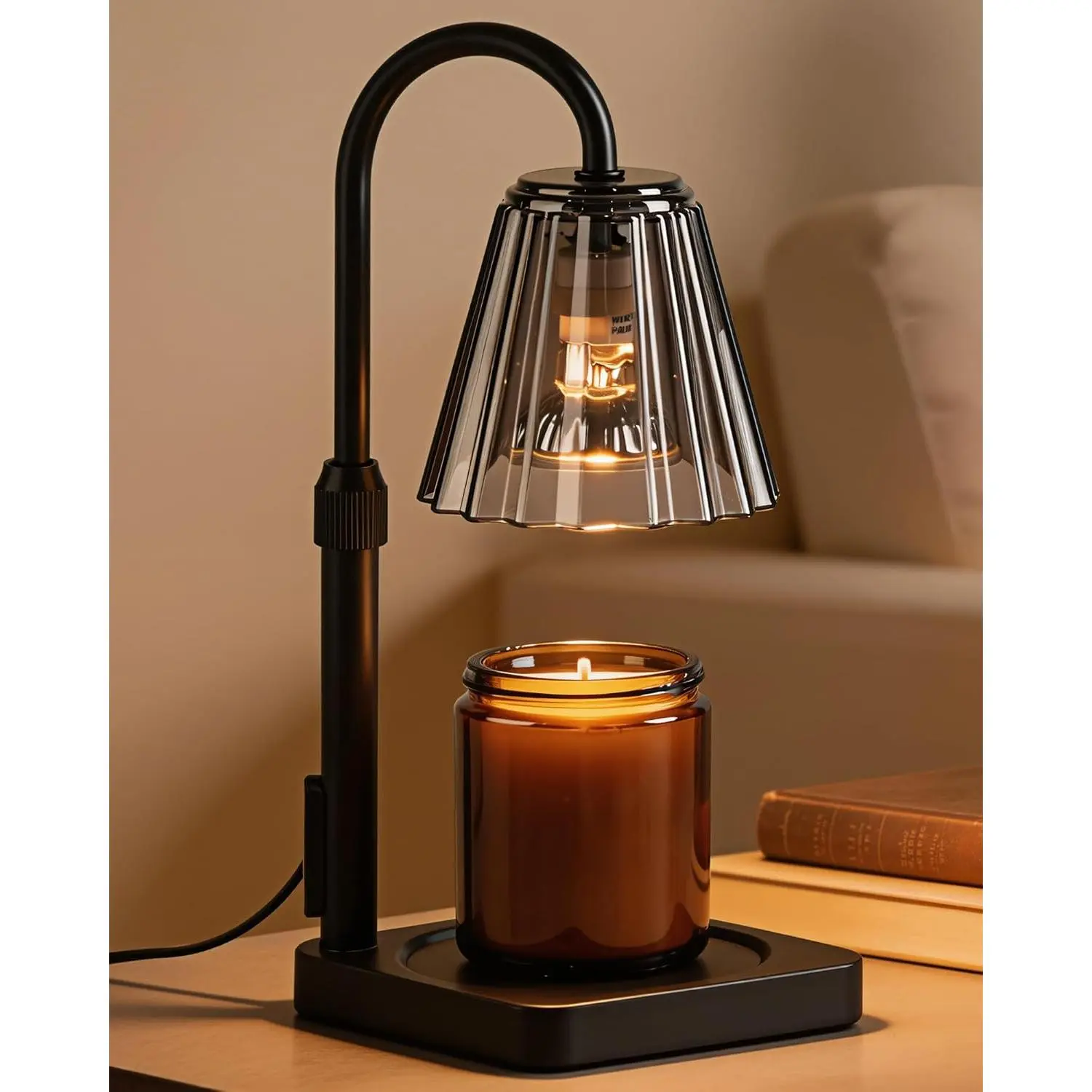 Modern Height-Adjustable Metal & Glass Electric Candle Warmer Lamp, Dimmable Electronic Candle Holder with Classical Elegance, Romantic Interior Decoration Accessory for Bedroom, Study, Housewarming Gift