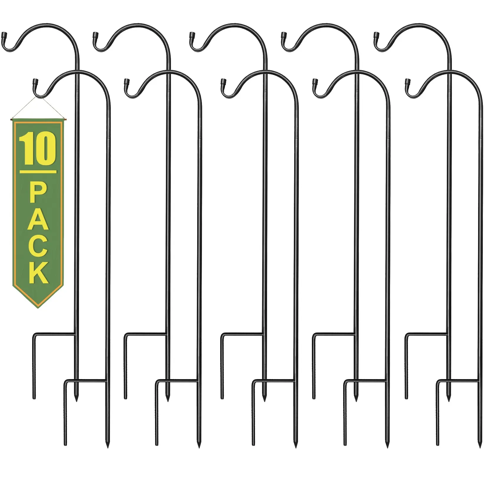Sorbus Steel Shepherds Hooks - Set of 10 Extendable Garden Stakes, All-Weather Steel Outdoor Hanging Brackets, 6.5 Lbs. Capacity Organizer for Bird Feeder, Outdoor Decor, Sign, Display, Hanging Baskets