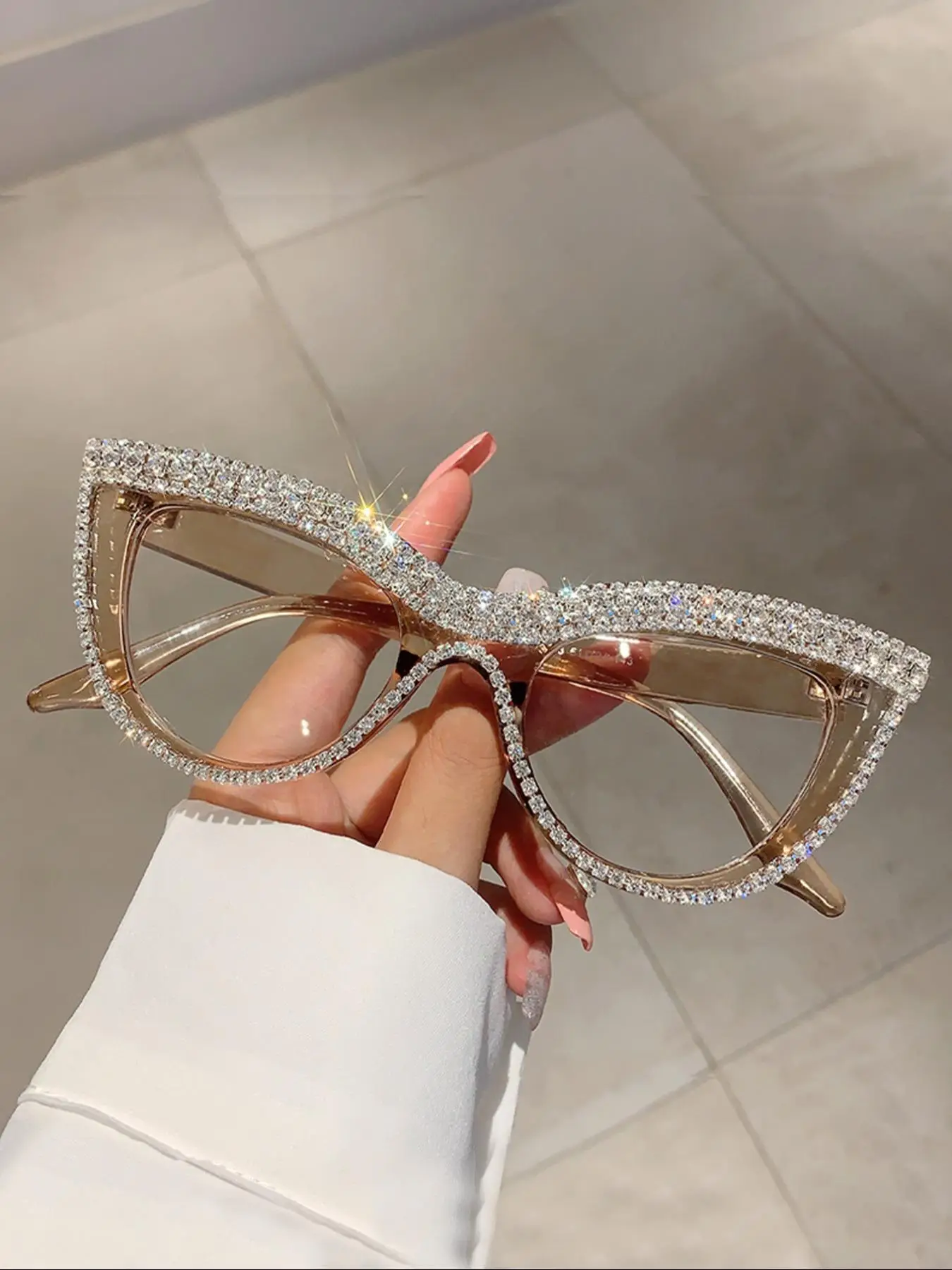 Elegant Cat Eye Frame Rhinestone Decor Eyeglasses, Trendy Exquisite Decor Eyeglasses, Chic All-match Eyeglasses for Daily Use, Valentine's Day, Gift f