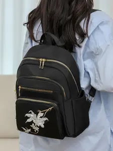 Oxford Cloth Crossbody Bag Women Casual Travel Fashion Floral Large Capacity Trendy Backpack Stylish Daypack Small Bag Ethnic Embroidery Lightweight