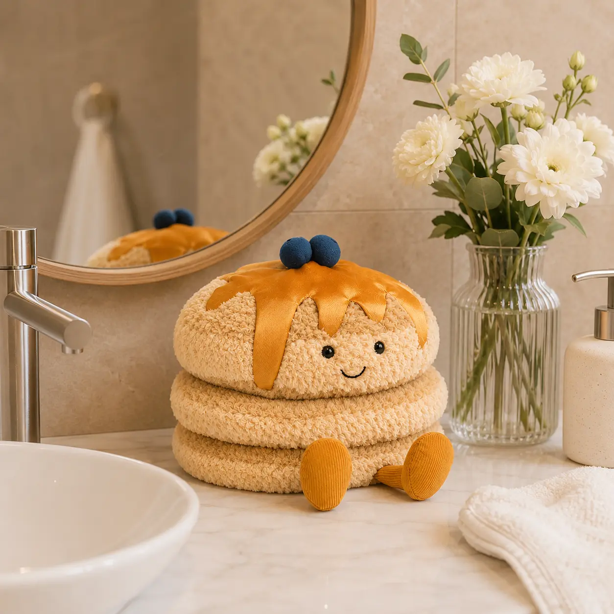 Cute Pancake Plush Toy with Butter & Blueberries JELLYCAT – Soft Stuffed Food Plush